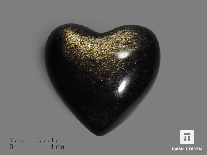 Сердце из золотистого обсидиана, 3х3х1,7 см, 14372, фото 1
