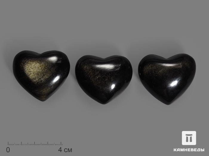 Сердце из золотистого обсидиана, 4,3х4х2,3 см, 14368, фото 1