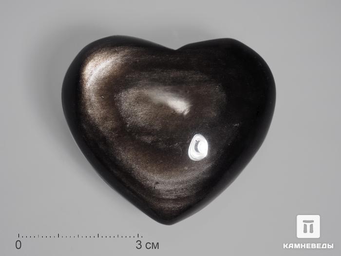 Сердце из серебристого обсидиана, 5,6х5х2,7 см, 14379, фото 1