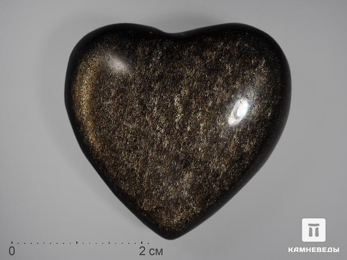 Сердце из золотистого обсидиана, 3,7х3,5х1,5 см, 14371, фото 1