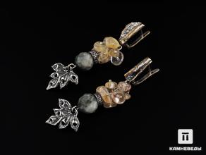 Серьги с огранённым кошачьим глазом и волосатиком (рутилом в горном хрустале)