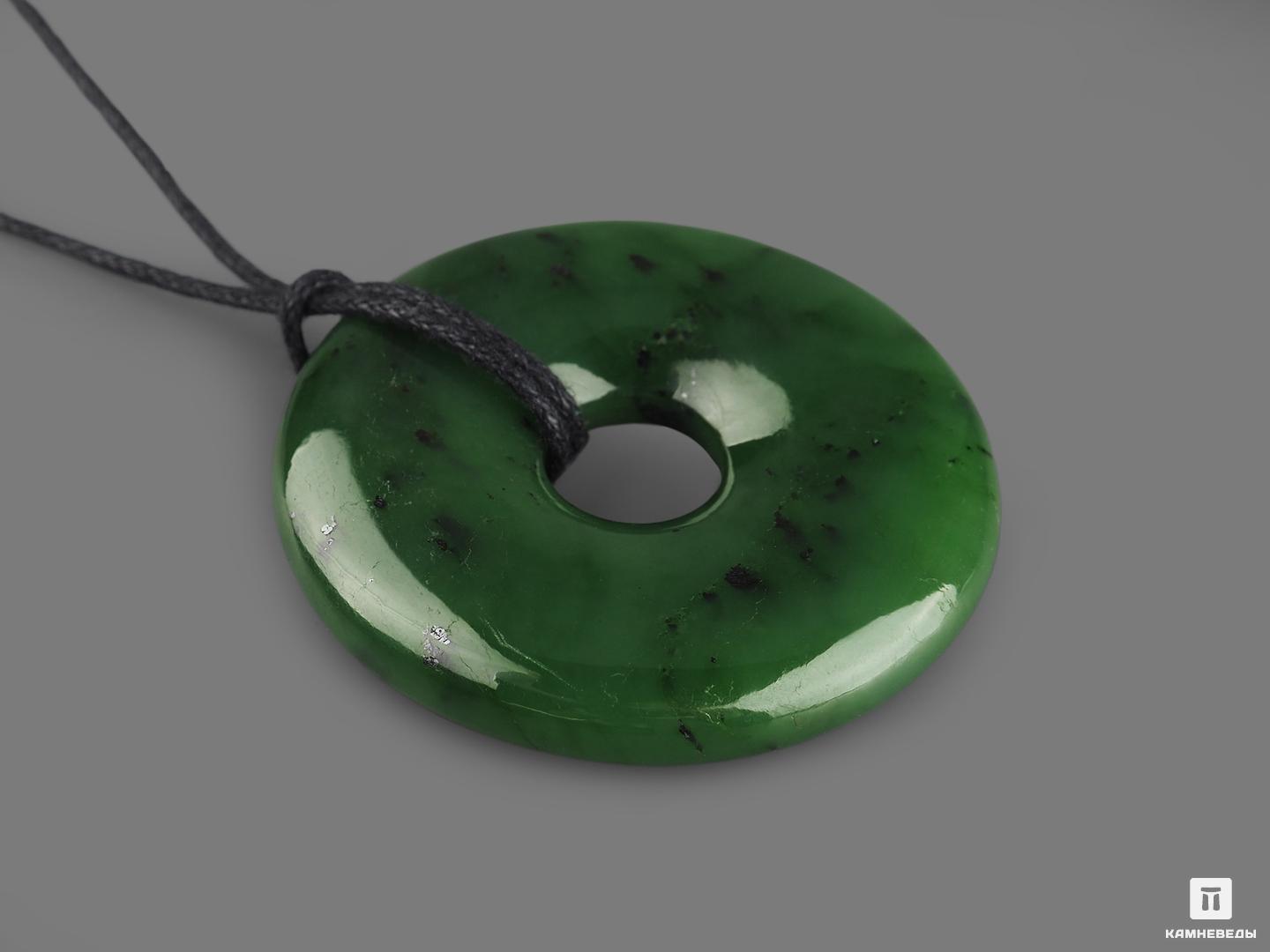 Кулон диск из зелёного нефрита, 4,1х0,7 см, 40-99/14, фото 1
