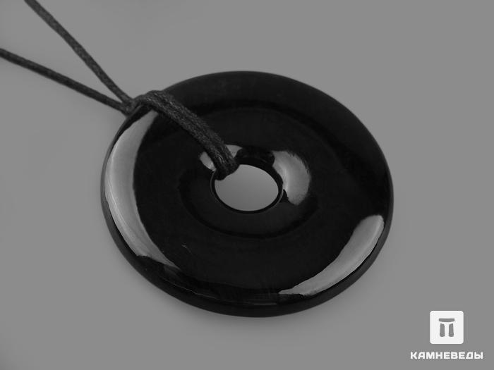 Кулон диск из чёрного нефрита, 4,6х0,7 см, 40-99/9, фото 1