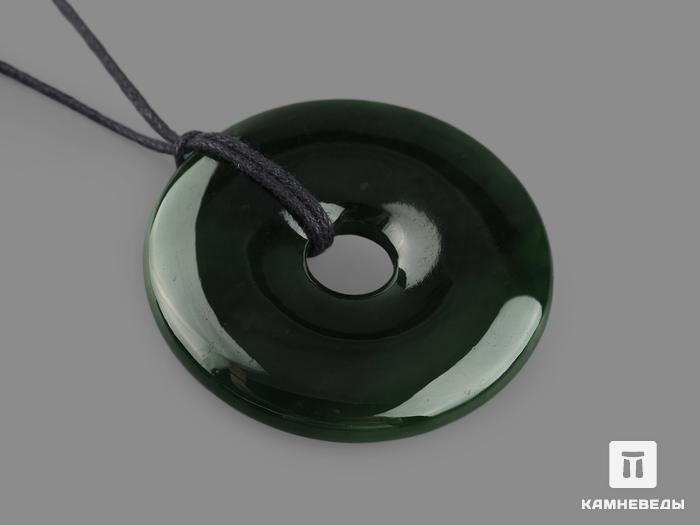 Кулон диск из зелёного нефрита, 4,5х0,7 см, 15692, фото 1
