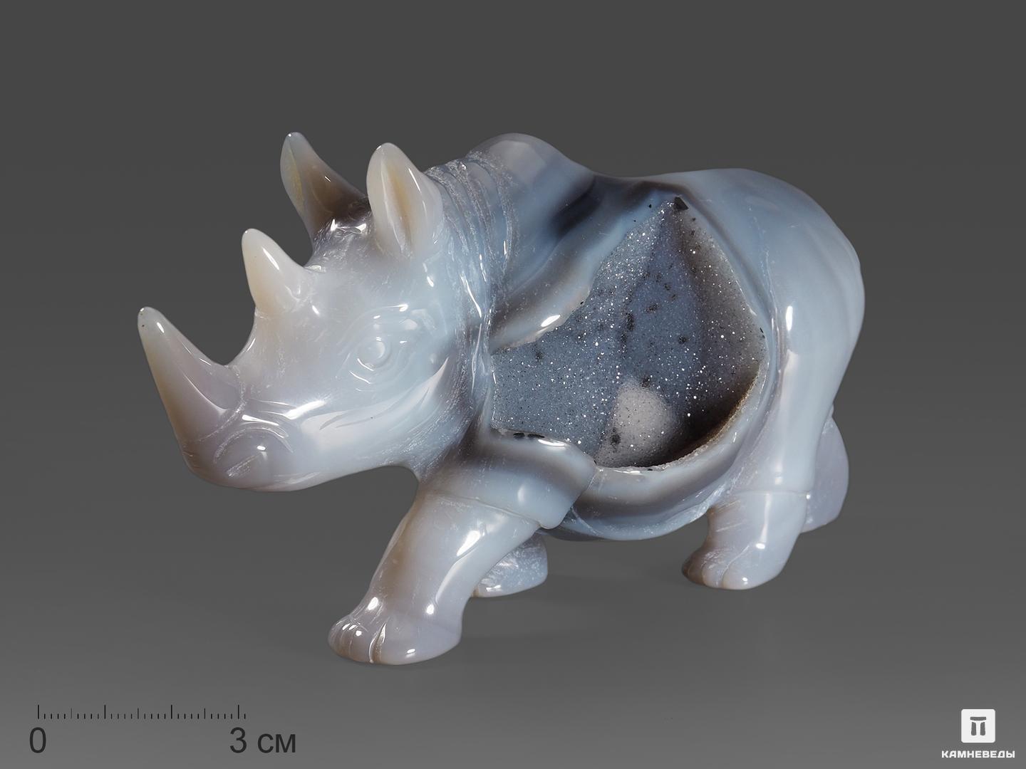 Носорог из серого агата с жеодой, 15х8х5,3 см, 15989, фото 1