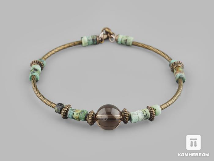 Браслет из бирюзы с раухтопазом (дымчатым кварцем), 16120, фото 1