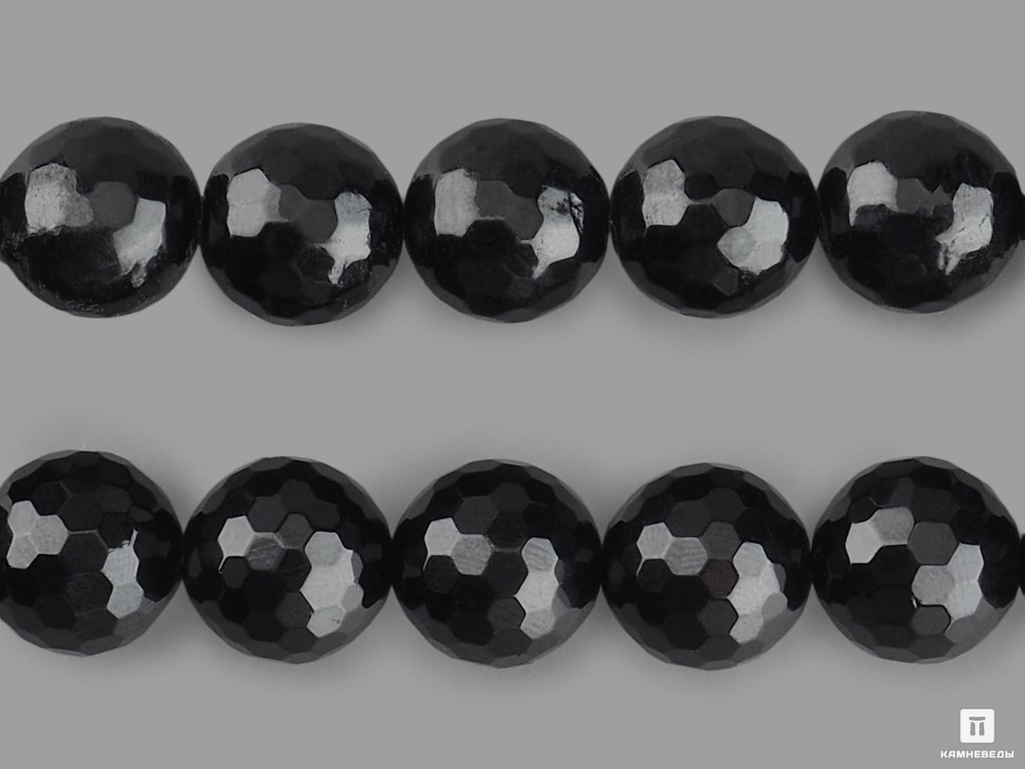 Бусины из шерла (чёрного турмалина), огранка, 10 шт. на нитке,12 мм