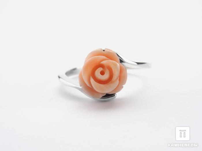 Кольцо с розовым кораллом, резьба, 16296, фото 2