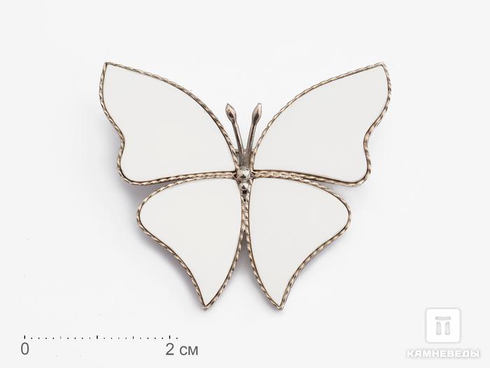 Брошь «Бабочка» с кахолонгом (белым опалом), 4х3,4 см, 17801, фото 1
