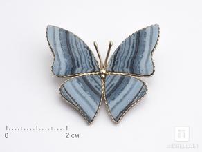 Брошь «Бабочка» с голубым агатом, 3,7х3,4 см