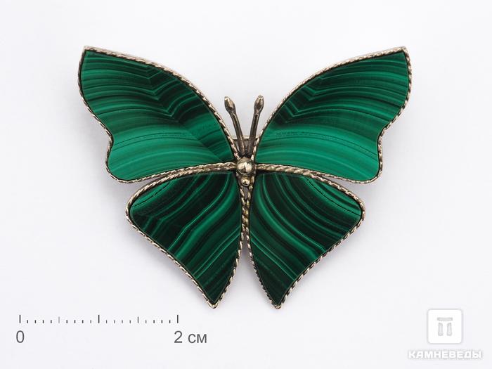 Брошь «Бабочка» с малахитом, 4х3,3 см, 9673, фото 1