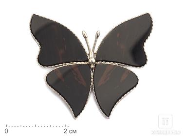 Обсидиан. Брошь «Бабочка» с коричневым обсидианом, 4,3х3,8х0,2 см