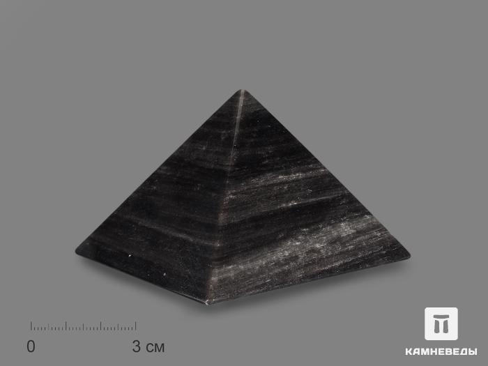 Пирамида из серебристого обсидиана, 8х8х6 см, 17954, фото 1