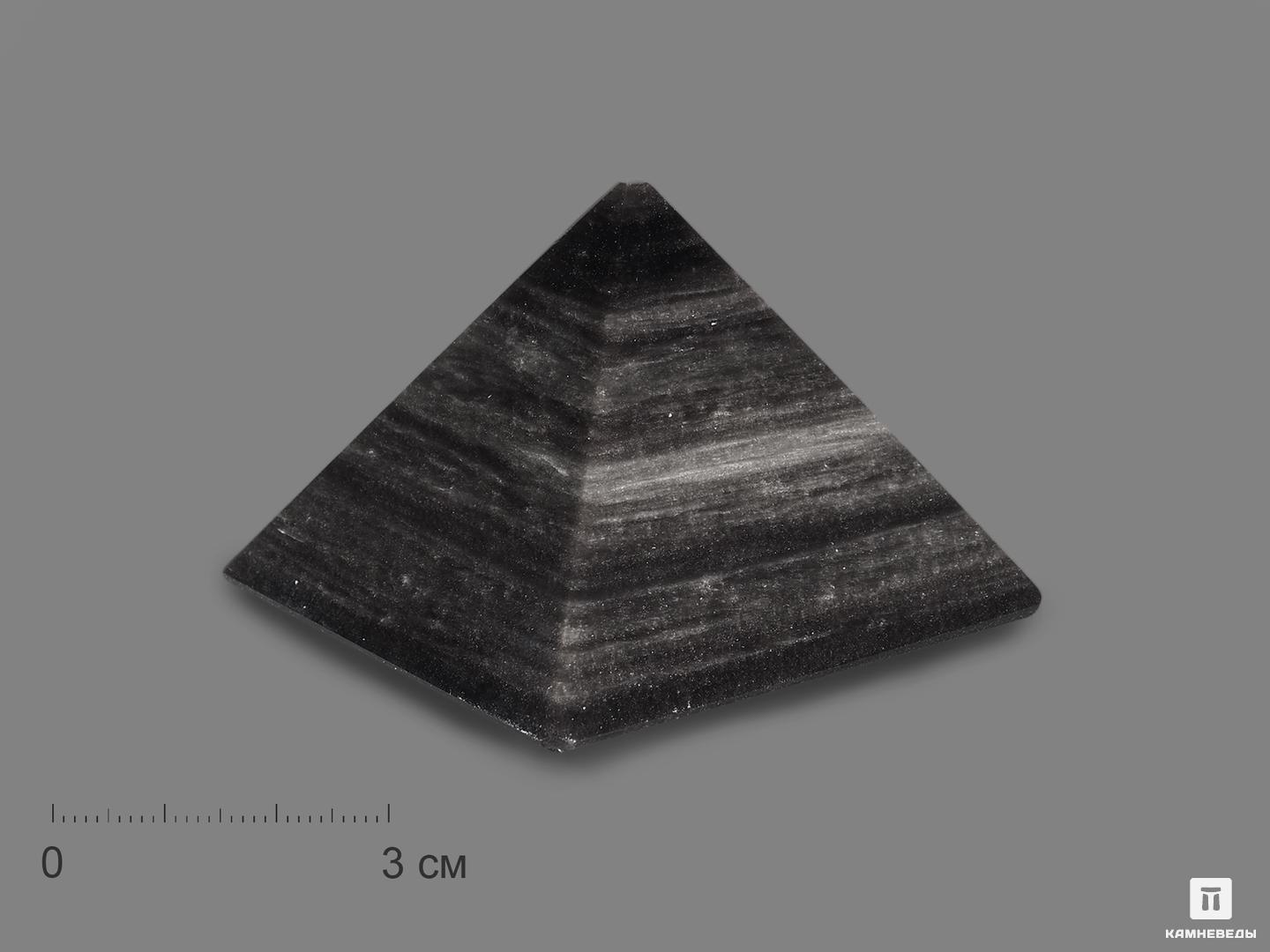 Пирамида из серебристого обсидиана, 6х6х4,3 см пирамида из обсидиана 9х9х6 5 см