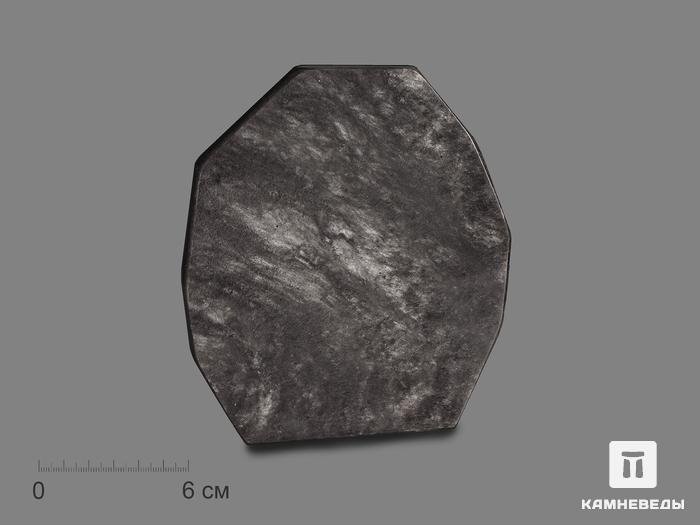 Срез серебристого обсидиана, 13,5х12,2х1,1 см, 17971, фото 1