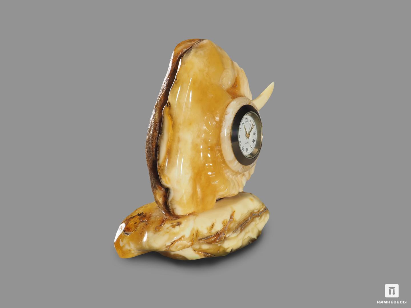 Часы «Мамонт» из янтаря, резьба 9,5х8х4 см, 18183, фото 3