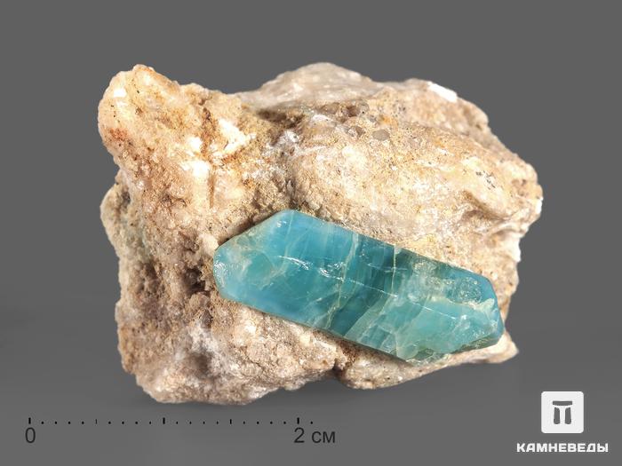 Апатит синий, кристалл на кальците 3,5х2,7х2,5 см, 18334, фото 1