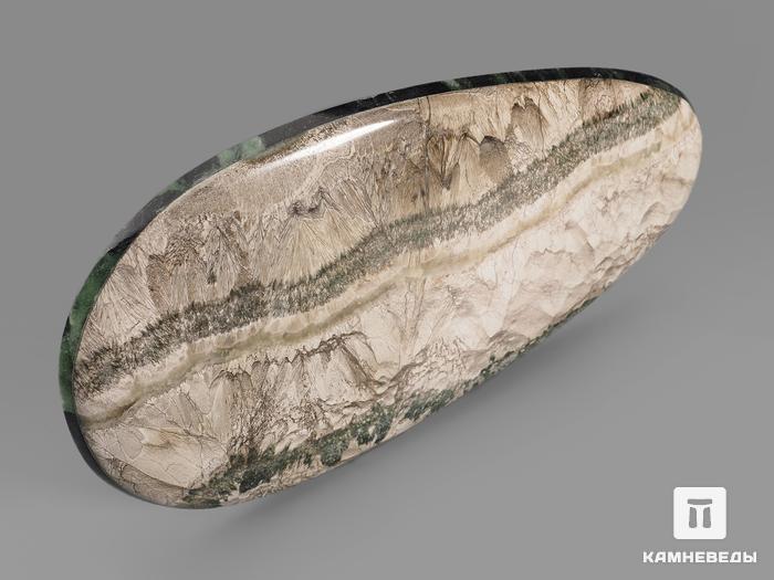 Волластонит-геденбергит-датолитовый скарн со змеевиком, полировка 15,5х9,2х1 см, 18360, фото 2