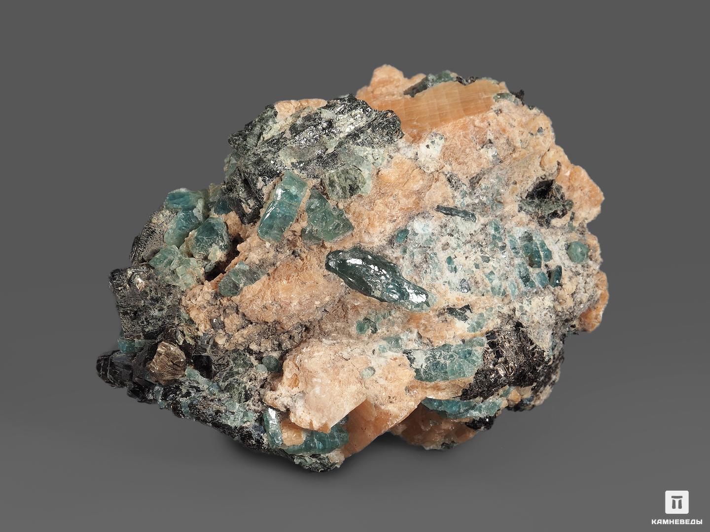 Апатит синий, кристаллы на кальците 8х6,3х4,5 см, 18337, фото 2