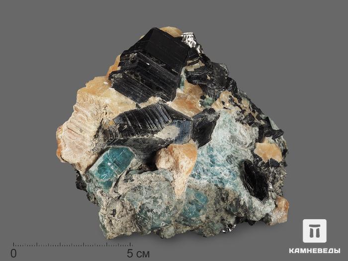 Апатит синий с флогопитом на кальците, 10,3х9,5х7 см, 18338, фото 1