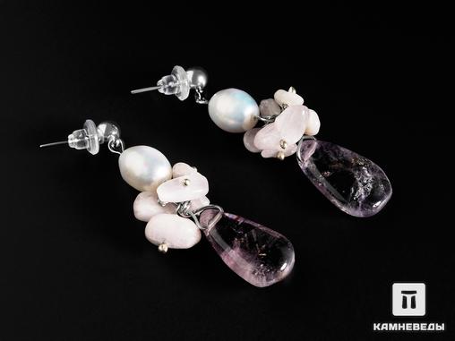 Серьги из аметиста, кунцита и белого жемчуга, 18811, фото 1