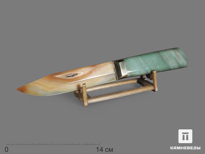 Сувенирный нож из серого агата и зелёного авантюрина, 26,5х5,7х4,8 см, 18927, фото 1