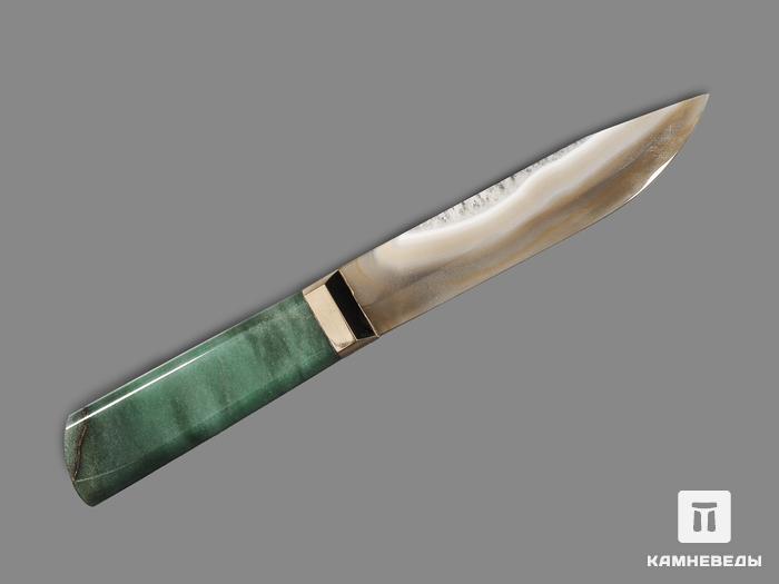 Сувенирный нож из серого агата и зелёного авантюрина на подставке из оникса, 26,5х8х7,3 см, 18930, фото 2