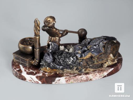Композиция со сфалеритом, халькопиритом и кварцем на мраморе, 15х8,2 см, 18964, фото 3