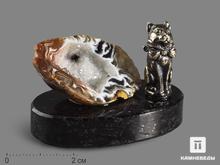 Композиция «Кот» с жеодой агата, 5х4 см