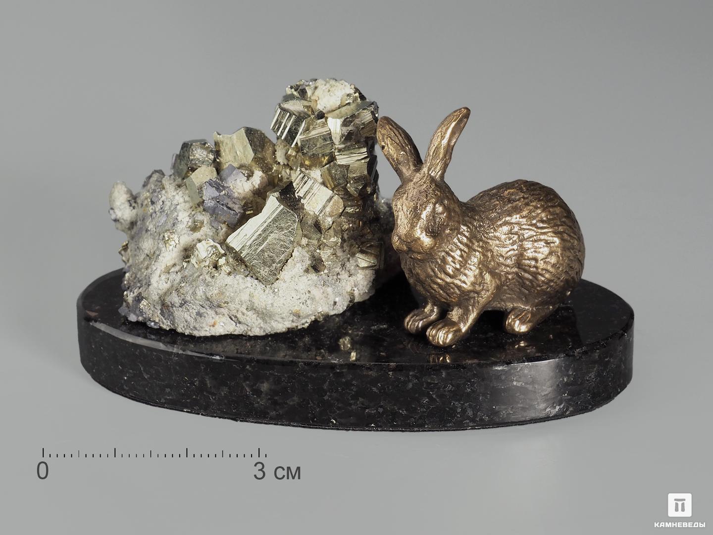 Композиция «Заяц» с друзой пирита, 8х4,4 см, 18961, фото 1