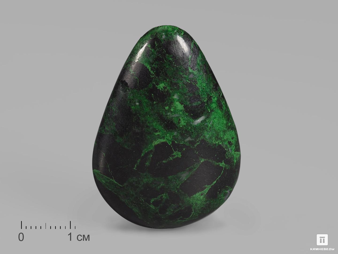 Уваровит (зелёный гранат) в хромите, полированная галька 4,2х3х1,3 см, 19003, фото 1