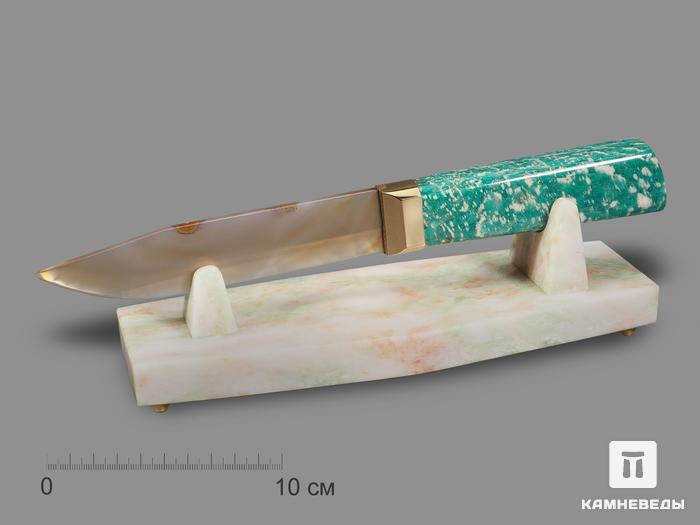 Сувенирный нож из серого агата и амазонита, 25,8х7,1х7,6 см, 19100, фото 1