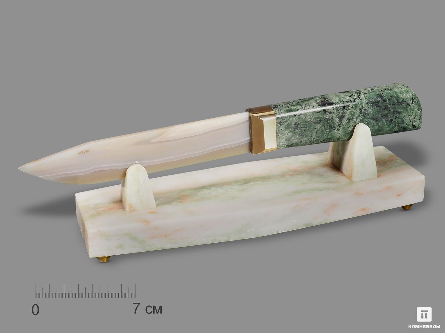 Сувенирный нож из серого агата и серпентинита, 25,5х8х7,2 см пирамида из серого агата 4х4 см
