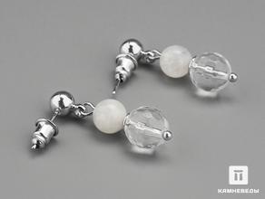 Серьги из огранённого горного хрусталя (кварца) и лунного камня