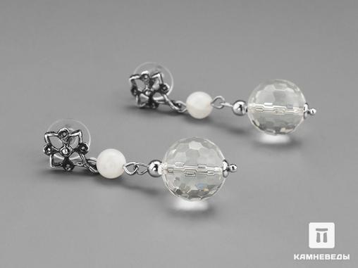 Серьги из огранённого горного хрусталя (кварца) и лунного камня, 19403, фото 1