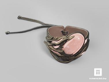 Розовый кварц. Браслет с розовым кварцем, в коже