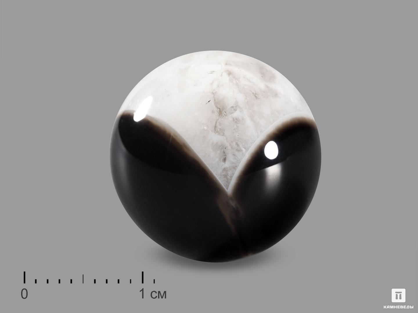 Шар из чёрного агата (чёрного оникса) с кварцем, 19-20 мм, 19510, фото 1