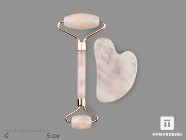 Розовый кварц. Набор массажный из розового кварца: гуаша + роллер, 2 предмета