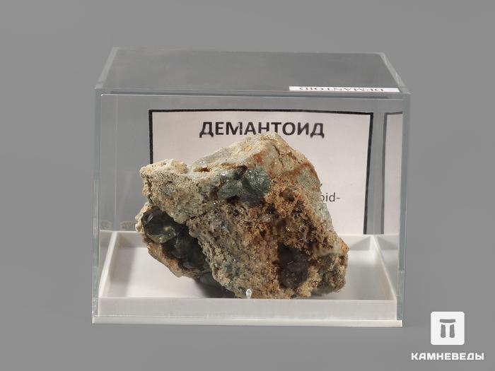 Демантоид (гранат), кристаллы на породе в пластиковом боксе, 6,2х5,4х4,2 см, 10-247/16, фото 2