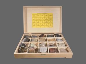 Коллекция полезных ископаемых (20 образцов, состав №1) в деревянной коробке