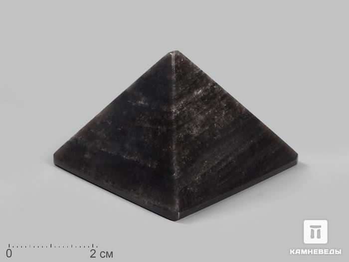 Пирамида из серебристого обсидиана, 5х5х3,5 см, 20998, фото 1