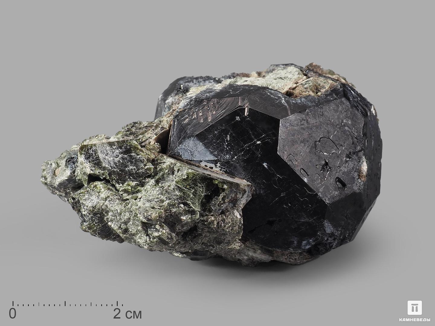 Шпинель чёрная кристалл с диопсидом, 8,8х6,5х4 см