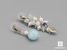 Серьги из аквамарина (голубого берилла), жемчуга и огранённого кианита