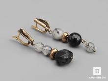 Серьги из шерла и волосатика (турмалина в кварце)