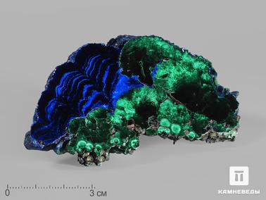 Азурит, Малахит. Азурит с малахитом, полированный срез 9х4,5х0,8 см