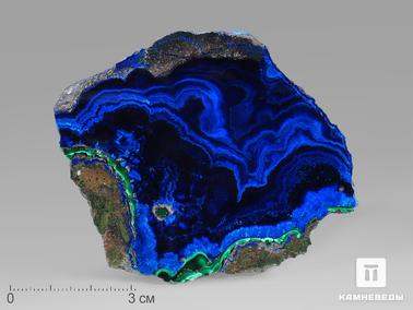 Азурит, Малахит. Азурит с малахитом, полированный срез 8,5х6,4х0,5 см