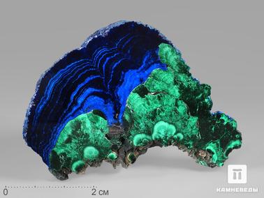 Азурит, Малахит. Азурит с малахитом, полированный срез 7,5х5х0,7 см