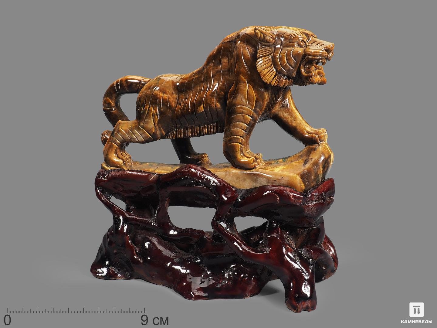 Тигр из тигрового глаза на деревянной подставке 19х18,5х9 см trixie миски керамические в деревянной подставке