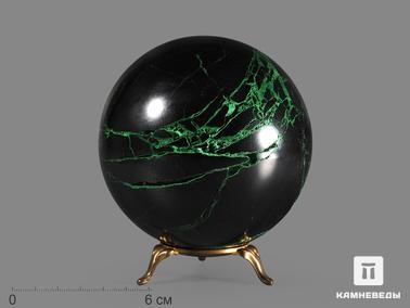 Уваровит, Гранат, Хромит. Шар из уваровита (зелёного граната) с хромитом, 98 мм