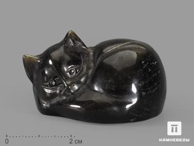 Обсидиан. Кот из золотистого обсидиана, 4,5х4х2,8 см